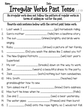 irregular verbs worksheets pdf